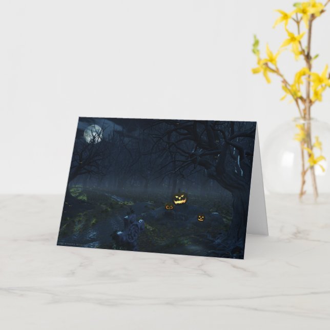 Tarjeta Halloween del bosque oscuro (flor amarilla)