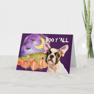 Tarjeta Halloween del Bulldog francés asustado