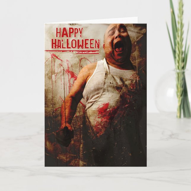 Tarjeta halloween del carnicero loco (Anverso)