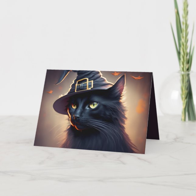 Tarjeta Halloween del gato negro (Anverso)