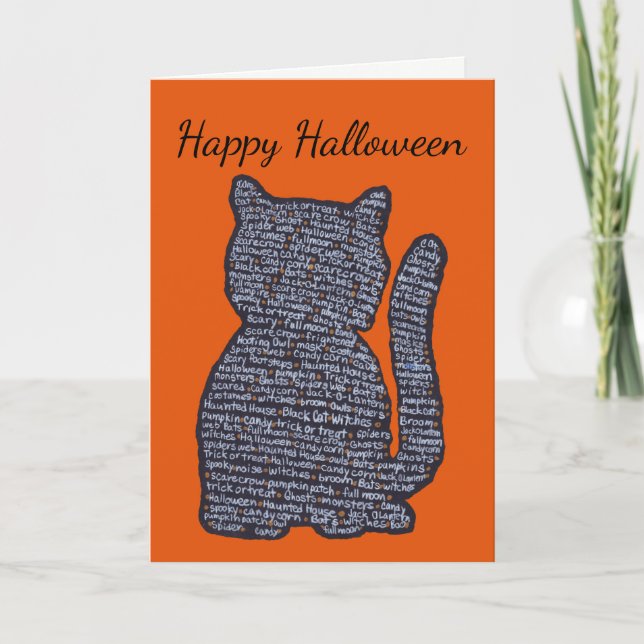 Tarjeta Halloween del gato negro (Anverso)