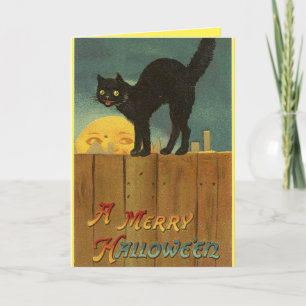Tarjeta Halloween del gato negro vintage