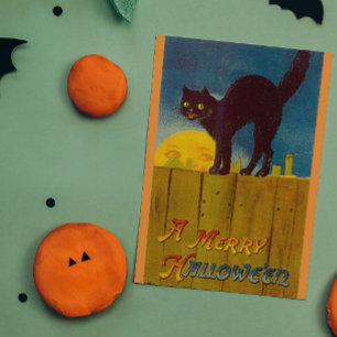 Tarjeta Halloween del gato negro vintage