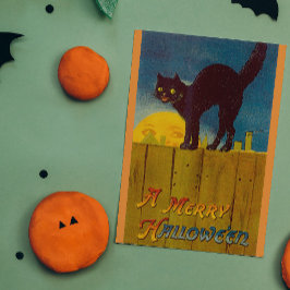 Tarjeta Halloween del gato negro vintage