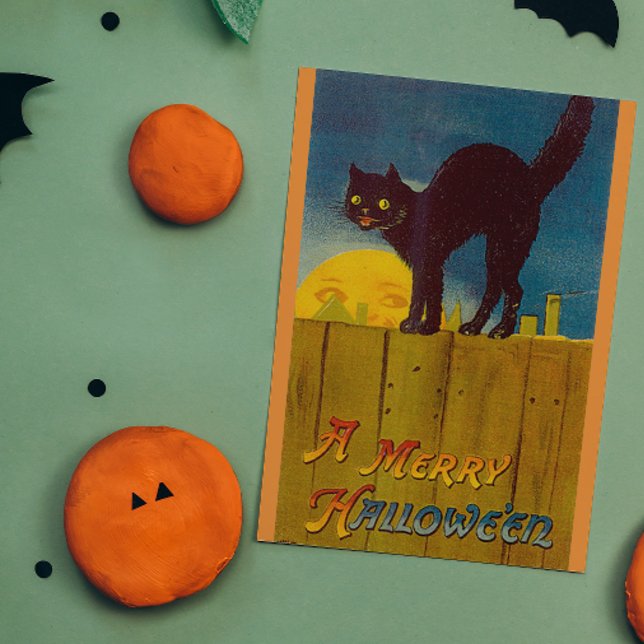 Tarjeta Halloween del gato negro vintage (Subido por el creador)