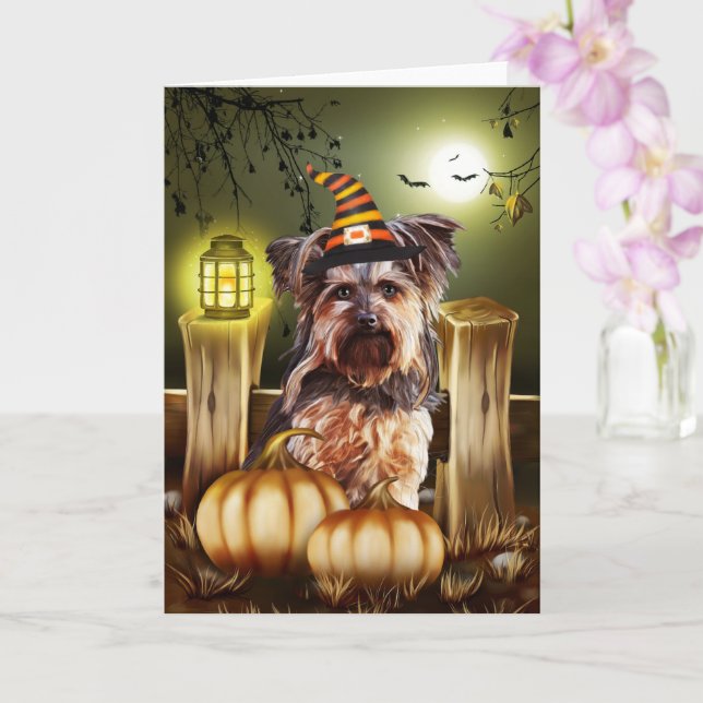 Tarjeta Halloween del Perro Terrier de Yorkshire (Orquídea)