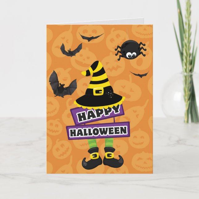 Tarjeta Halloween del Rótulo de Brujas Jack O Lantern (Anverso)