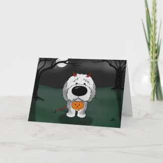 Tarjeta Halloween del viejo perro pastor inglés