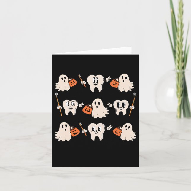 Tarjeta Halloween Dentista Higienista Dental Teeth Ghost P (Anverso)