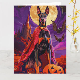 Tarjeta Halloween Doberman Vampis Pumpkins Scary