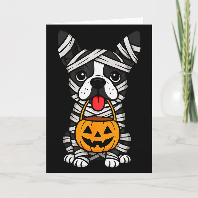 Tarjeta Halloween Dog Boston Terrier Mummy Costume Men Wom (Anverso)