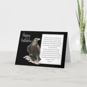 Tarjeta Halloween, Edgar Allen Poe, cuervo, nunca más