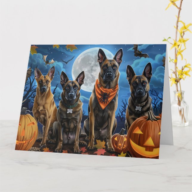 Tarjeta Halloween en Malinoi Belga (flor amarilla)