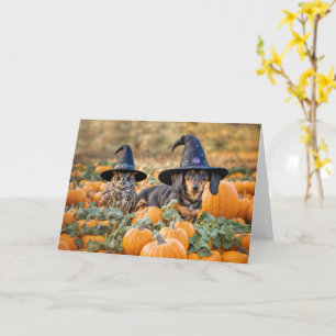 Tarjeta Halloween es gracioso con Lechuza y Dachshund