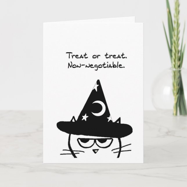 Tarjeta Halloween es gracioso - Gato enojado solamente qui (Anverso)