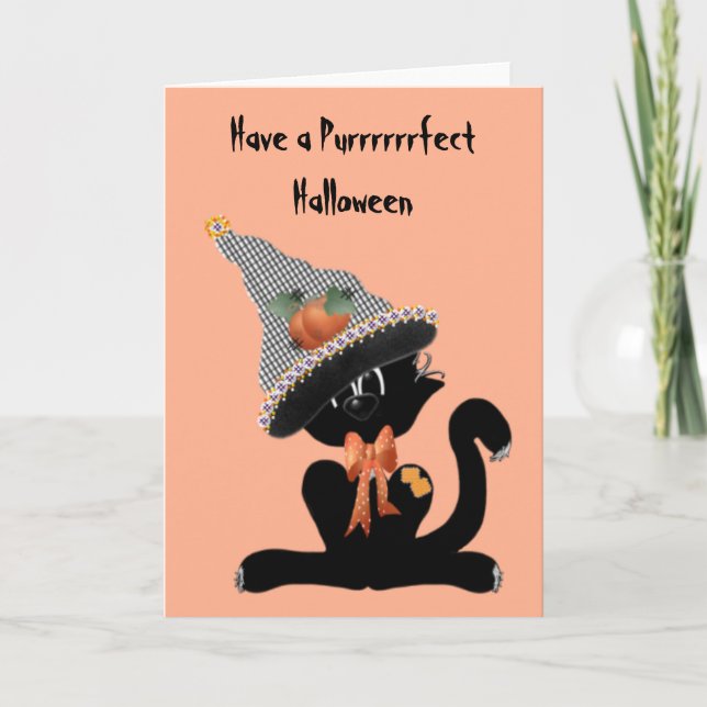 Tarjeta Halloween es un perfecto gato negro (Anverso)