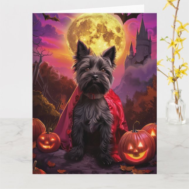Tarjeta Halloween Escocia Terrier Vampiros Calabazas miedo (flor amarilla)