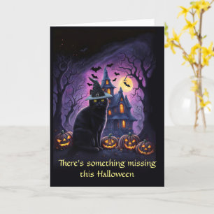 Tarjeta Halloween está en la universidad como un gato pica
