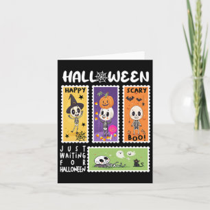 Tarjeta Halloween Estampilla de retro Skeleton Halloween K