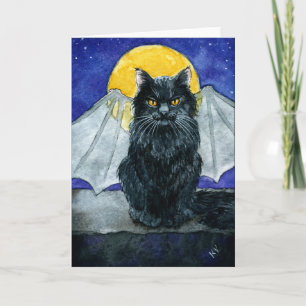 Tarjeta Halloween estilo de gato negro lindo en cualquier