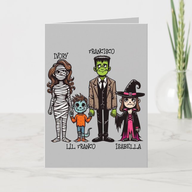 Tarjeta Halloween familiar personalizado y espeluznante (Anverso)