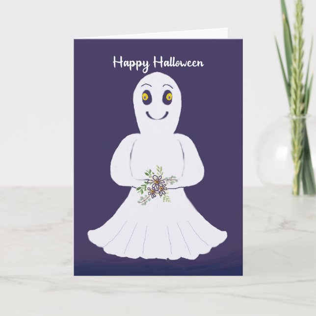 Tarjeta Halloween fantasma amistoso para los niños (Anverso)