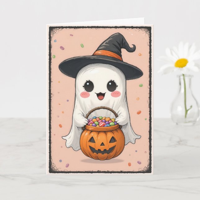 Tarjeta Halloween fantasma lindo Bootialmente Adorable (Planta pequeña)