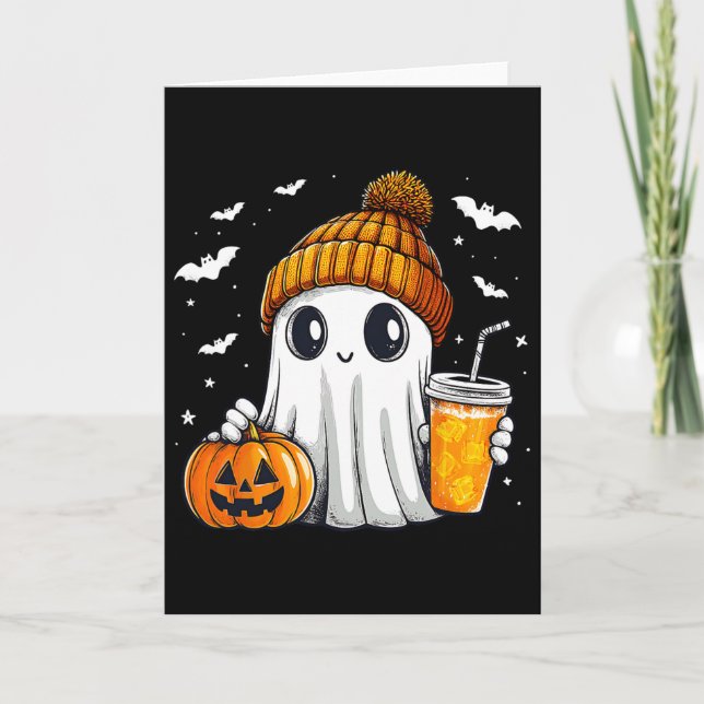 Tarjeta Halloween Fantasma Pumpkin Spice Latte Otoño Caída (Anverso)