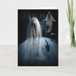 Tarjeta Halloween fantasmal de la casa