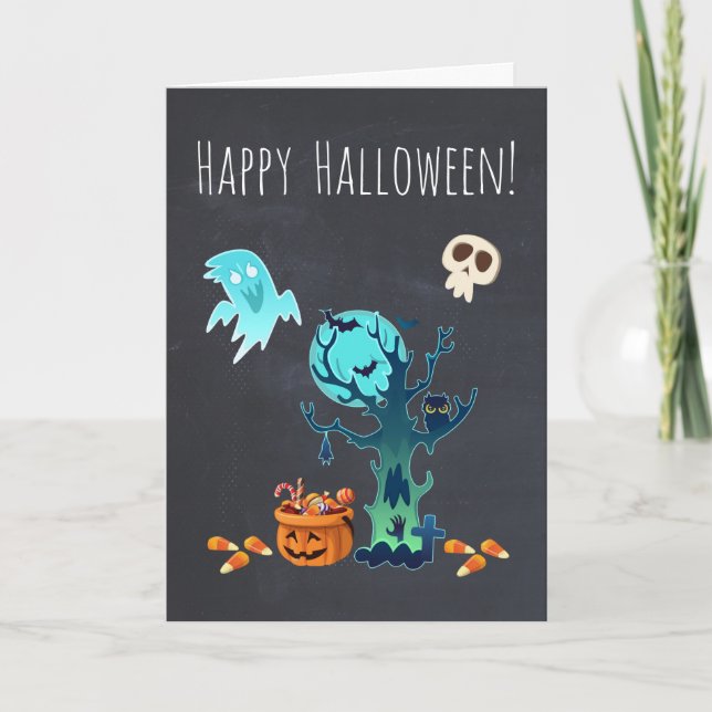 Tarjeta Halloween Fantasmas espeluznantes Fantasmas Bats S (Anverso)