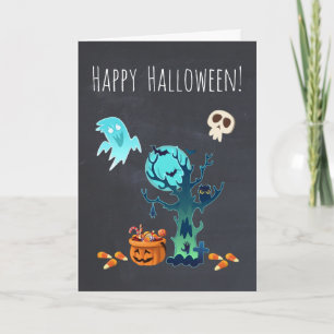 Tarjeta Halloween Fantasmas Espeluznantes Murciélagos Cala