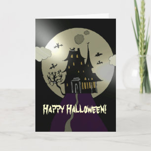 Tarjeta Halloween feliz casa embrujada