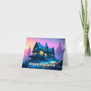 Tarjeta Halloween feliz casa embrujada
