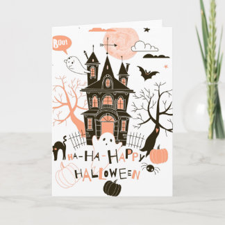 Tarjeta Halloween feliz casa embrujada