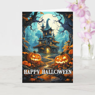 Tarjeta Halloween feliz de la adorable vivienda