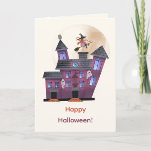 Tarjeta Halloween feliz de la luna de la casa de los fanta
