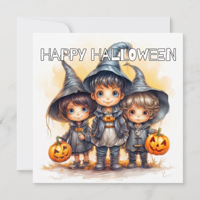 Tarjeta Halloween Feliz Y Adorable Para Los Niños (Anverso)