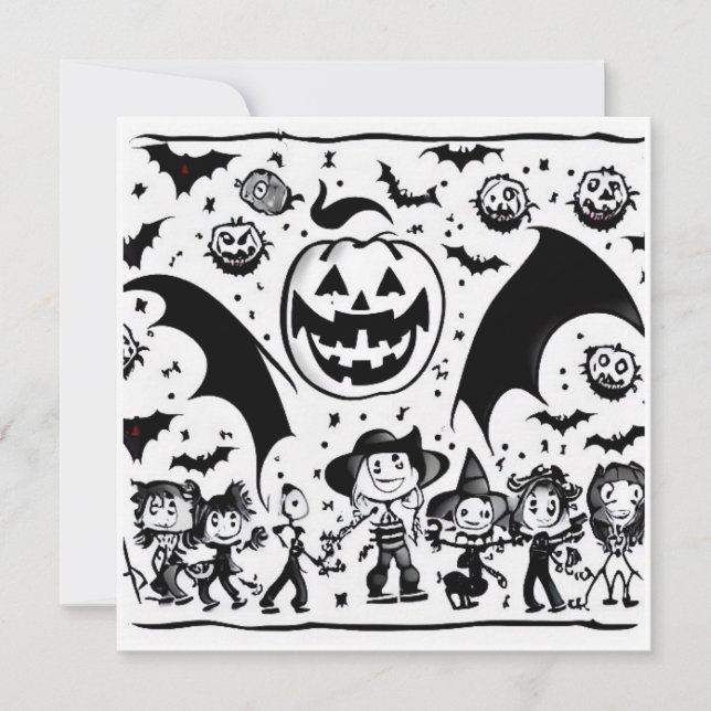 Tarjeta Halloween fiesta en noir et blanc  (Anverso)