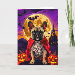 Tarjeta Halloween French Bulldog Vampire Calabazas Espeluz