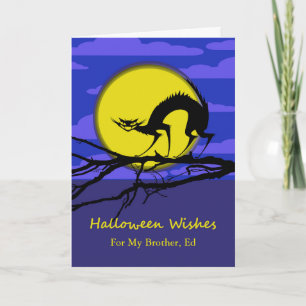 Tarjeta Halloween frente personalizado para hermano, gato