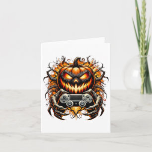 Tarjeta Halloween Funny Gamer Gaming Pumpkin Boy Funny Tri