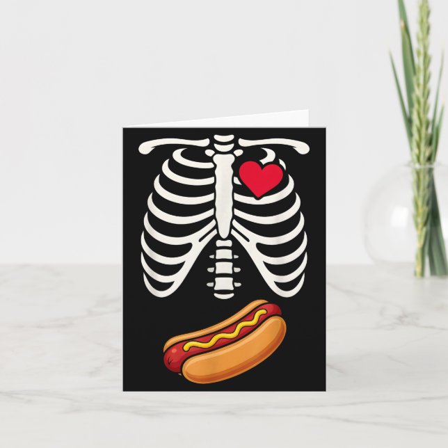 Tarjeta Halloween Funny Skeleton Ribcage Hotdog Food Lover (Anverso)