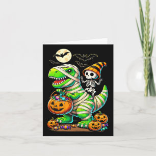 Tarjeta Halloween Funny T Rex Dinosaur Mummy Boys Trick Tr