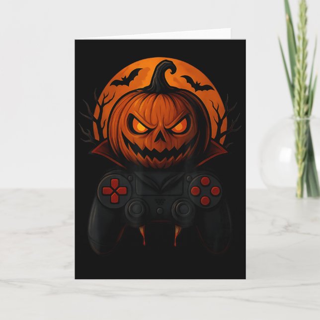 Tarjeta Halloween Gaming Controller Soky Pumpkin Gamer Boy (Anverso)