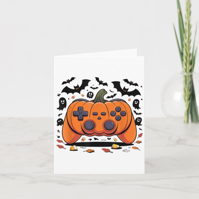 Tarjeta Halloween Gaming Pumpkin Controller Spooky Video G (Anverso)