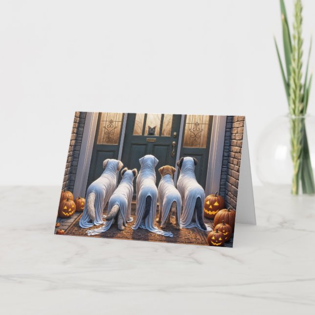Tarjeta Halloween Ghost Dogs Trick-or-Treating (Anverso)