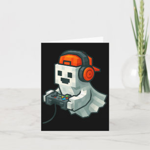 Tarjeta Halloween Ghost Gamer Funny Pixel Video Gaming Boy