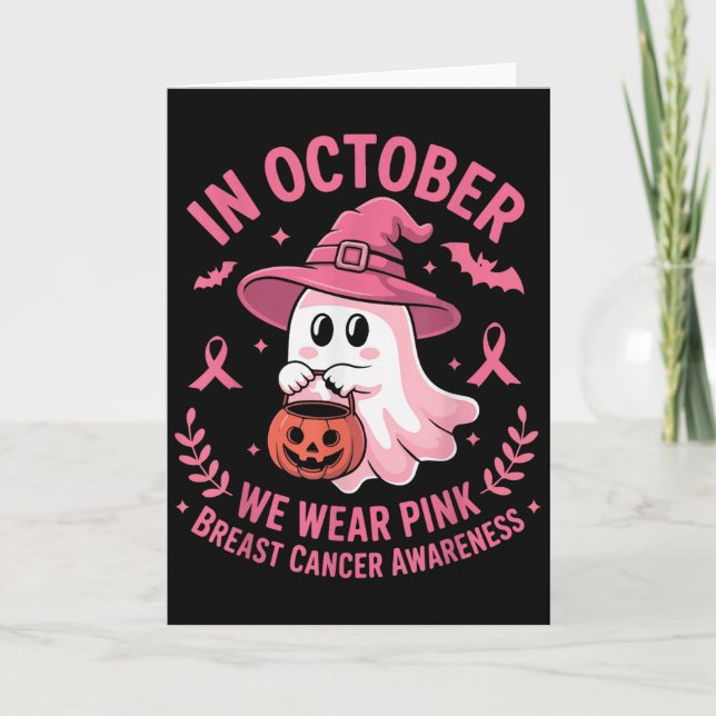 Tarjeta Halloween Ghost In October We Wear Nk Breast Cance (Anverso)