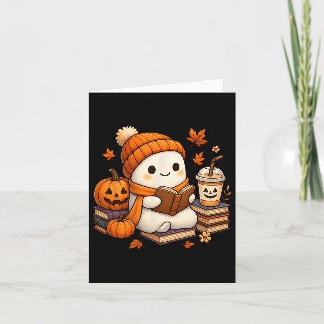 Tarjeta Halloween Ghost Reading Book Amantes del Chica del (Anverso)