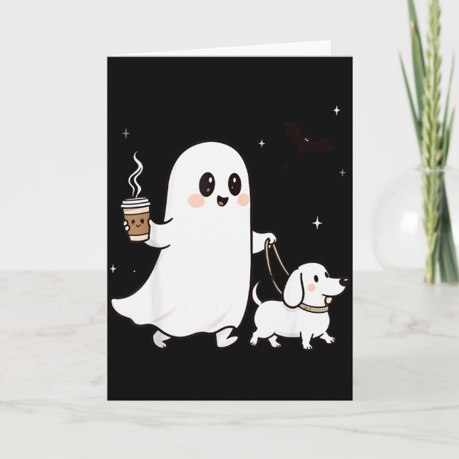 Tarjeta Halloween Ghost Walking Dog Soky Season Halloween  (Anverso)